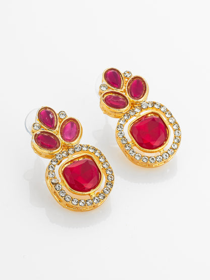 Aadita Pink Kundan Gold Plated Traditional Earrings