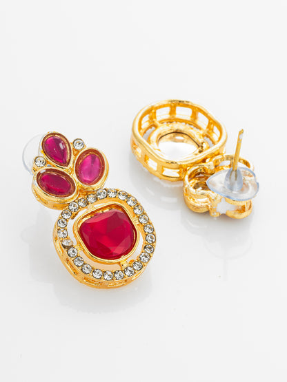Aadita Pink Kundan Gold Plated Traditional Earrings