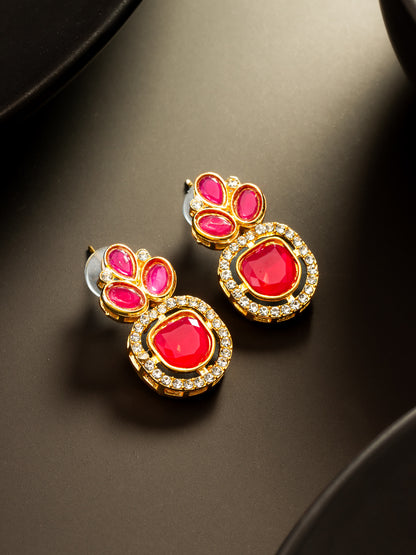 Aadita Pink Kundan Gold Plated Traditional Earrings
