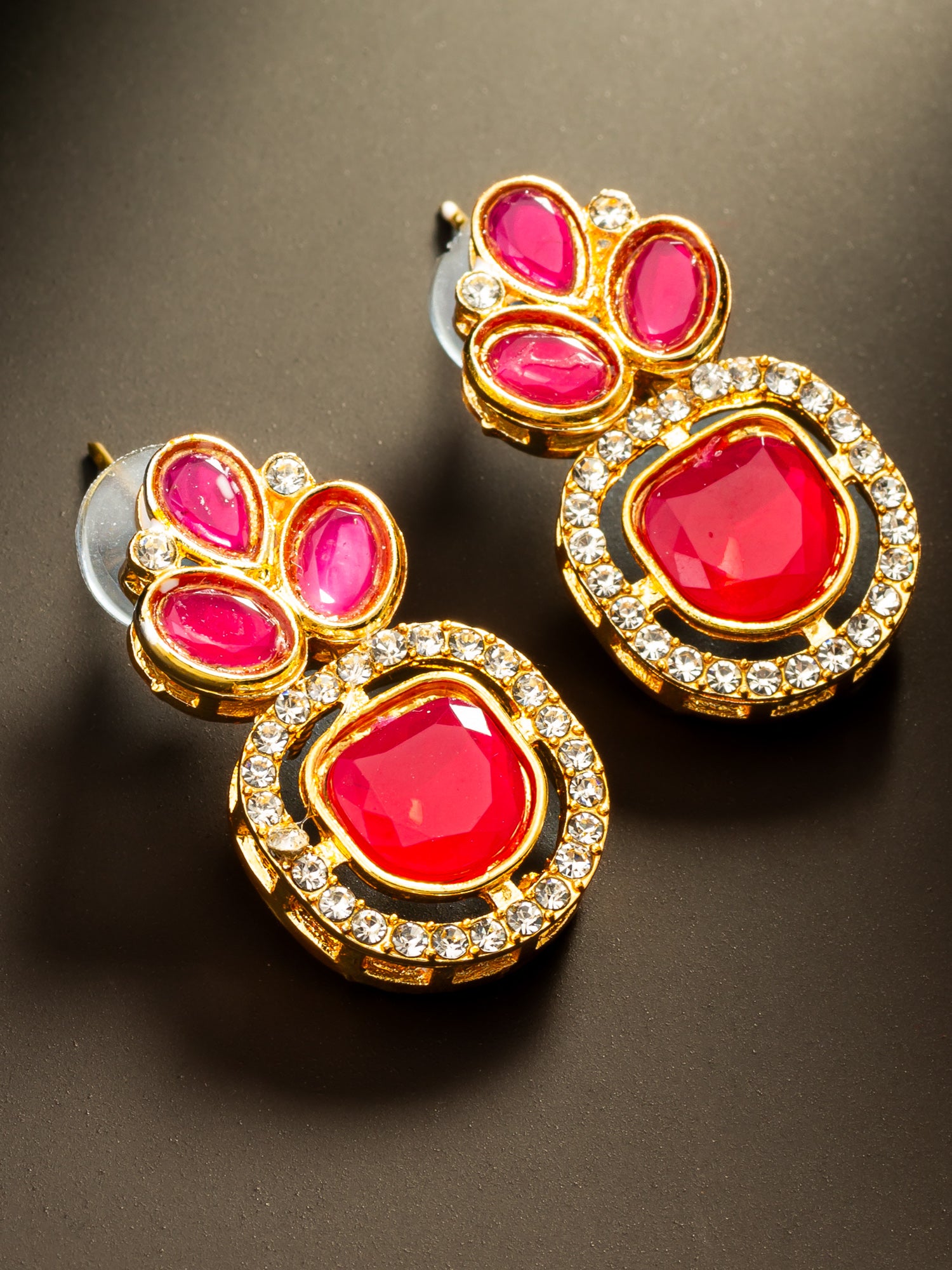 Aadita Pink Kundan Gold Plated Traditional Earrings