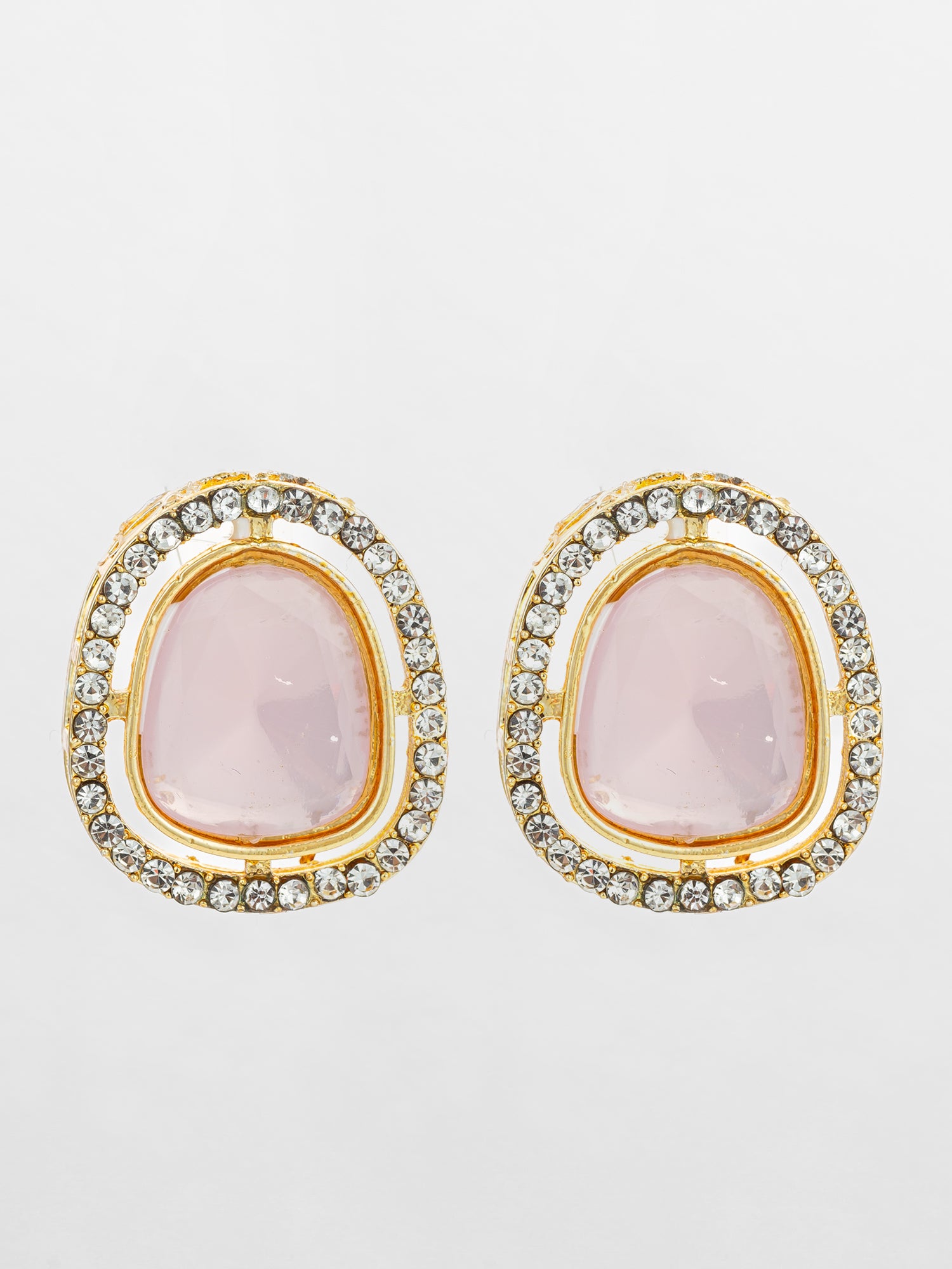 Aadita Premium Pink Stone and Crystal Stud Earrings