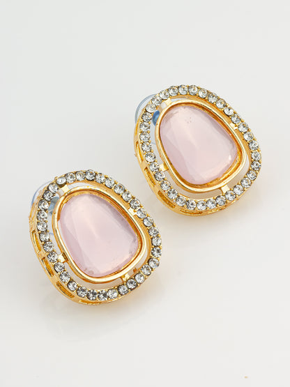 Aadita Premium Pink Stone and Crystal Stud Earrings