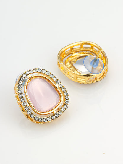 Aadita Premium Pink Stone and Crystal Stud Earrings