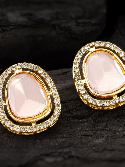 Aadita Premium Pink Stone and Crystal Stud Earrings