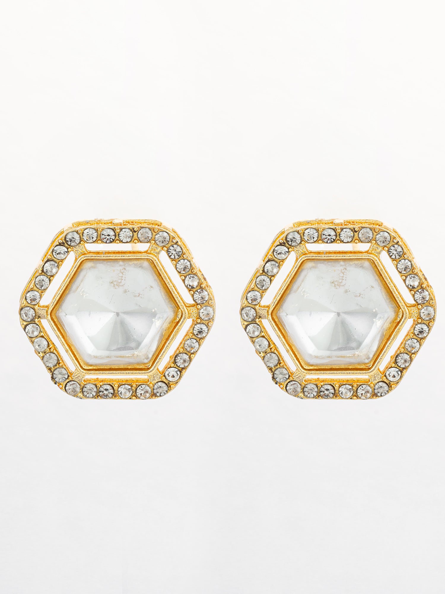 Aadita Hexagonal Crystal Stud Earrings with Clear Stones