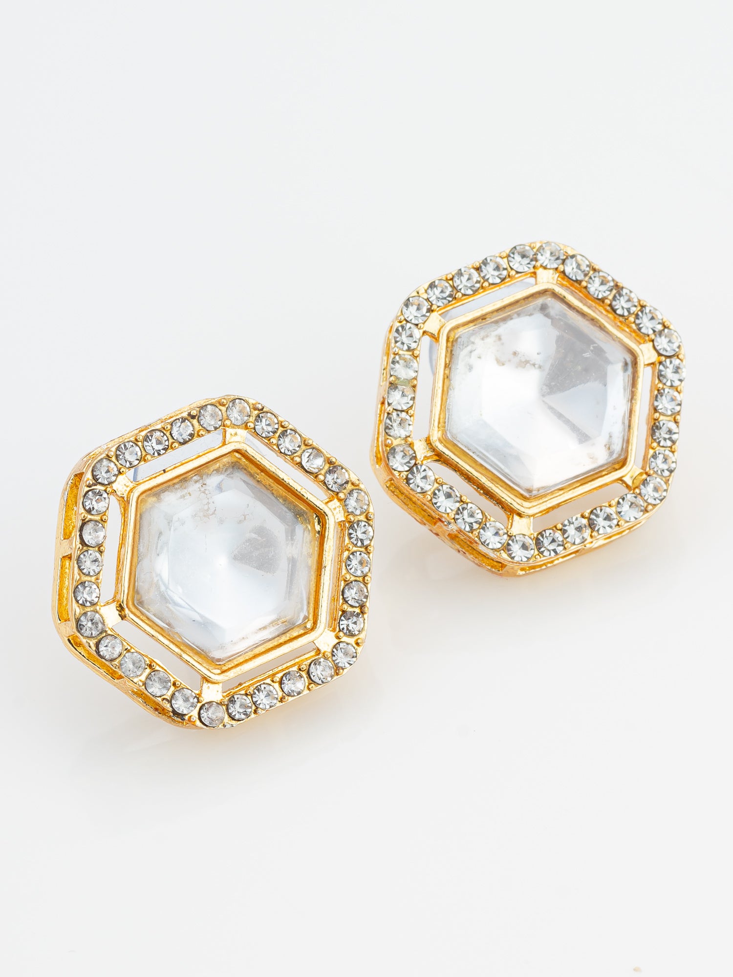 Aadita Hexagonal Crystal Stud Earrings with Clear Stones