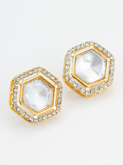 Aadita Hexagonal Crystal Stud Earrings with Clear Stones