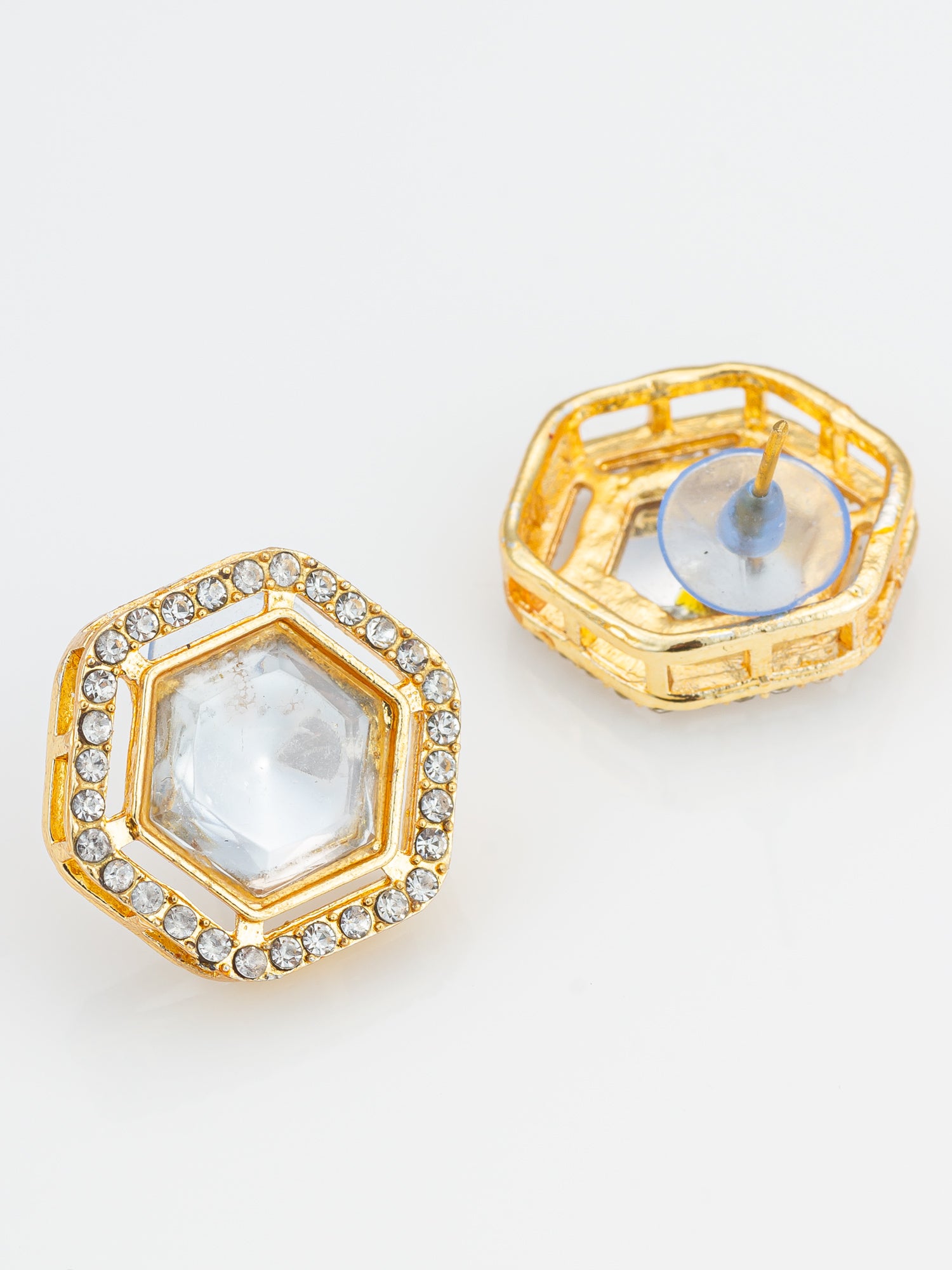 Aadita Hexagonal Crystal Stud Earrings with Clear Stones