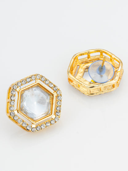Aadita Hexagonal Crystal Stud Earrings with Clear Stones