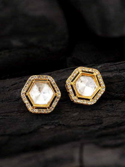 Aadita Hexagonal Crystal Stud Earrings with Clear Stones