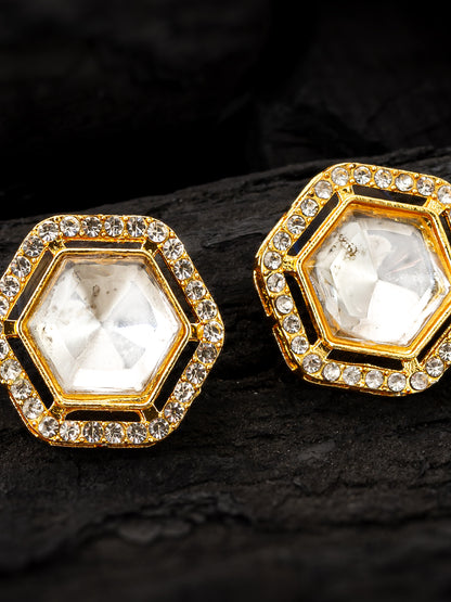 Aadita Hexagonal Crystal Stud Earrings with Clear Stones