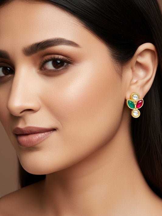 Aadita Traditional Multicolor Kundan Stud Earrings