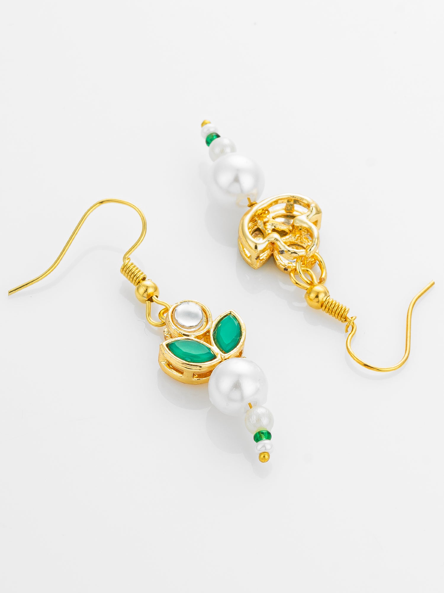 Aadita Green Kundan and Pearl Floral Drop Earrings