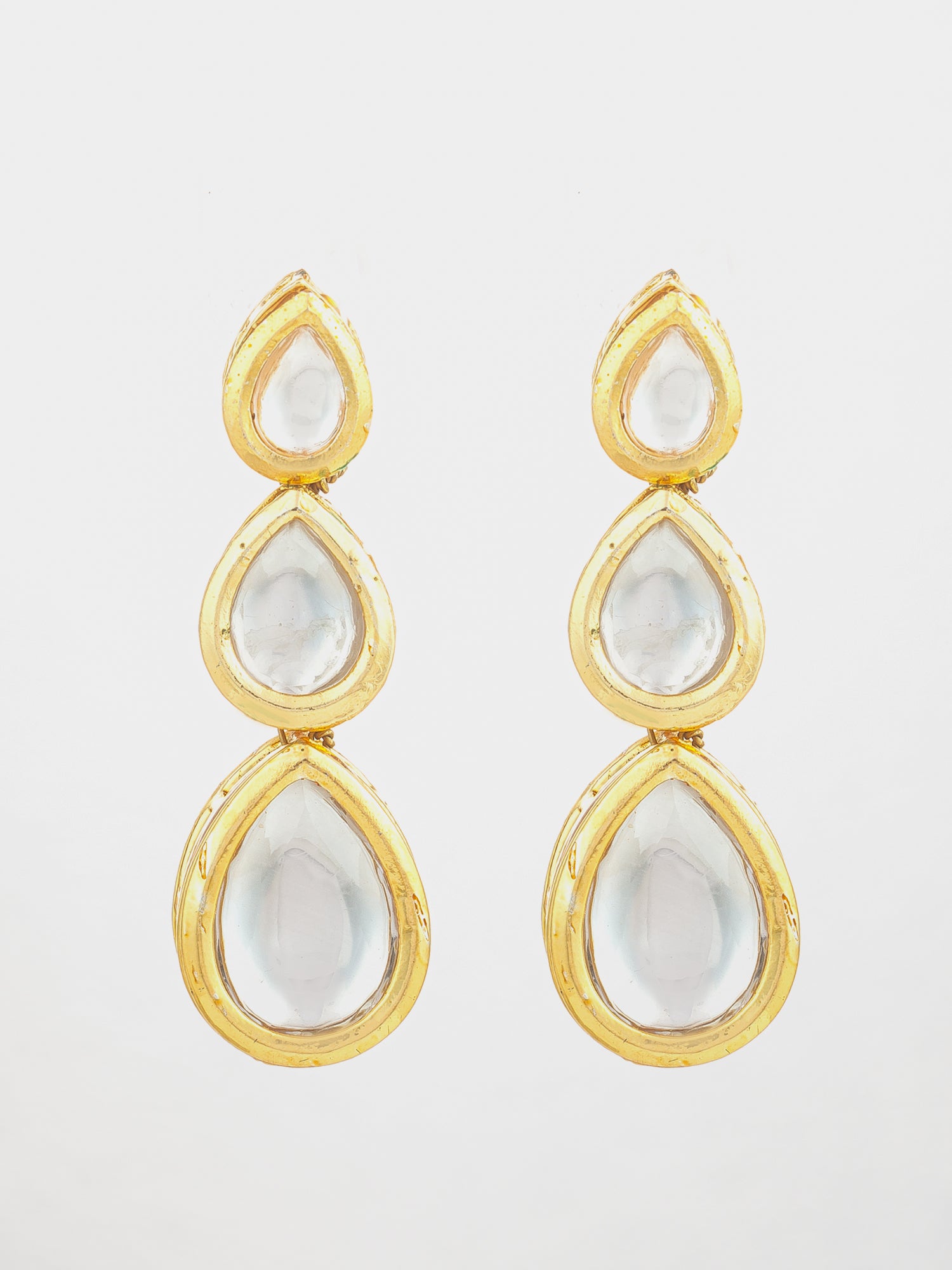 Aadita Gold Plated Triple Teardrop Kundan Earrings