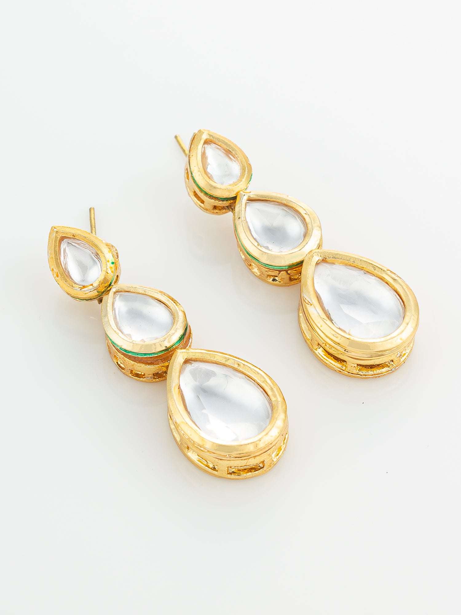 Aadita Gold Plated Triple Teardrop Kundan Earrings