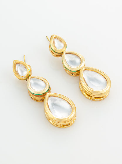 Aadita Gold Plated Triple Teardrop Kundan Earrings