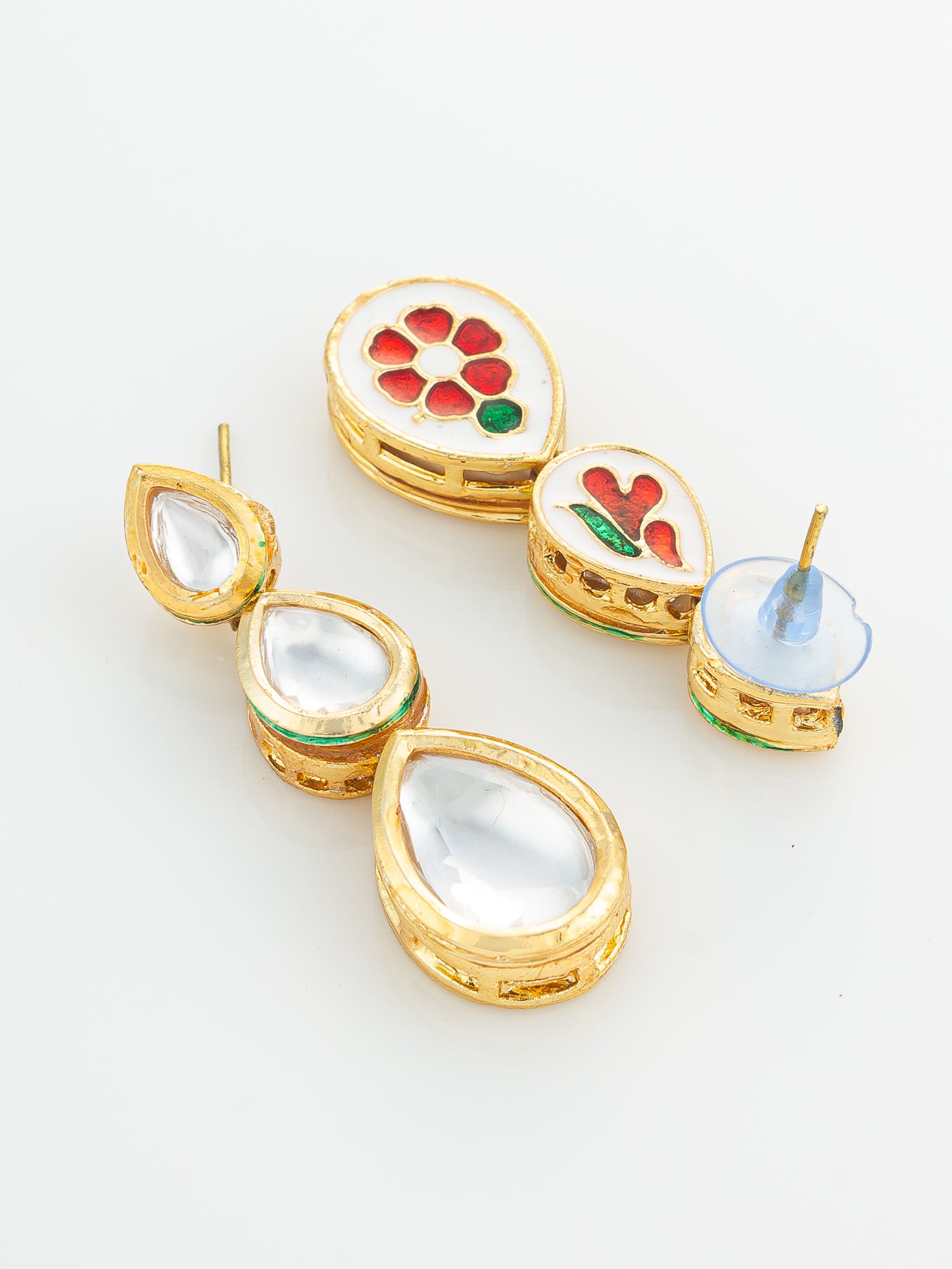 Aadita Gold Plated Triple Teardrop Kundan Earrings