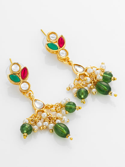 Aadita Multi-Color Kundan Gold Plated Pearl Drop Earrings