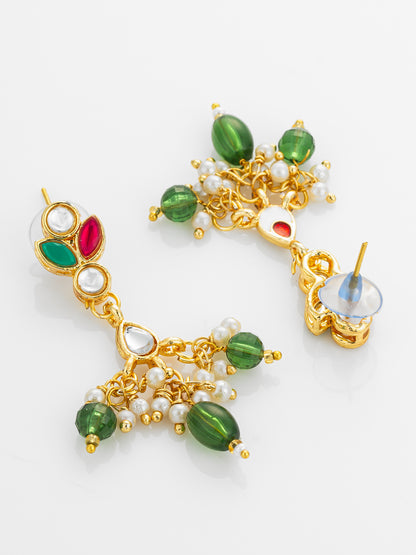 Aadita Multi-Color Kundan Gold Plated Pearl Drop Earrings