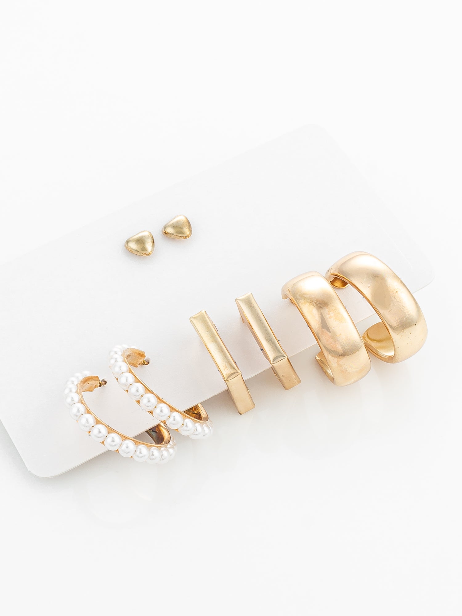 Aadita Gold Plated Pearl and Geometric Hoop Earring Combo Set