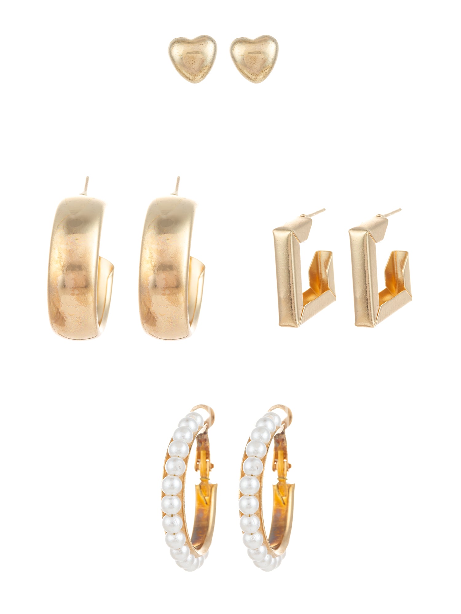Aadita Gold Plated Pearl and Geometric Hoop Earring Combo Set