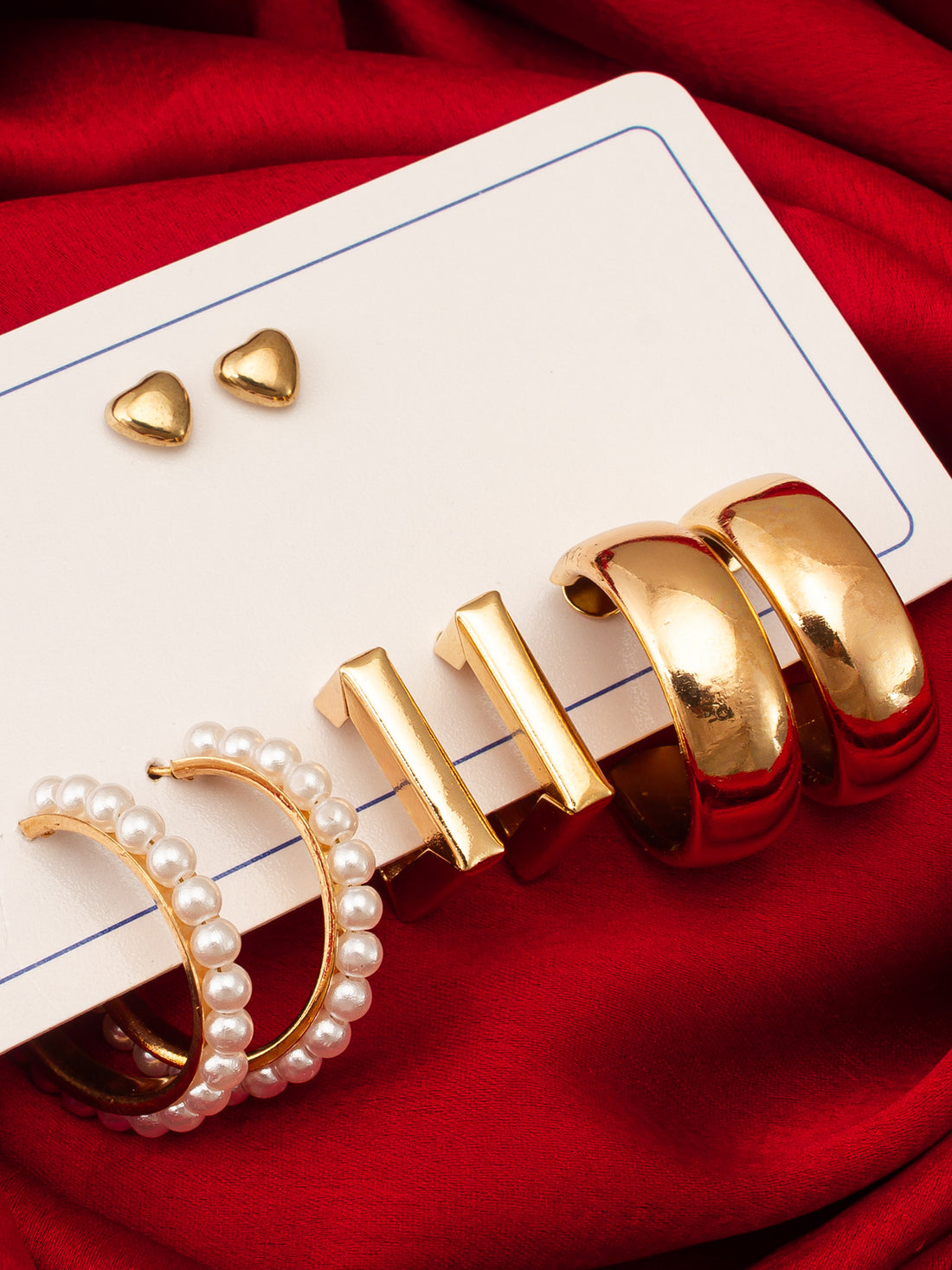 Aadita Gold Plated Pearl and Geometric Hoop Earring Combo Set