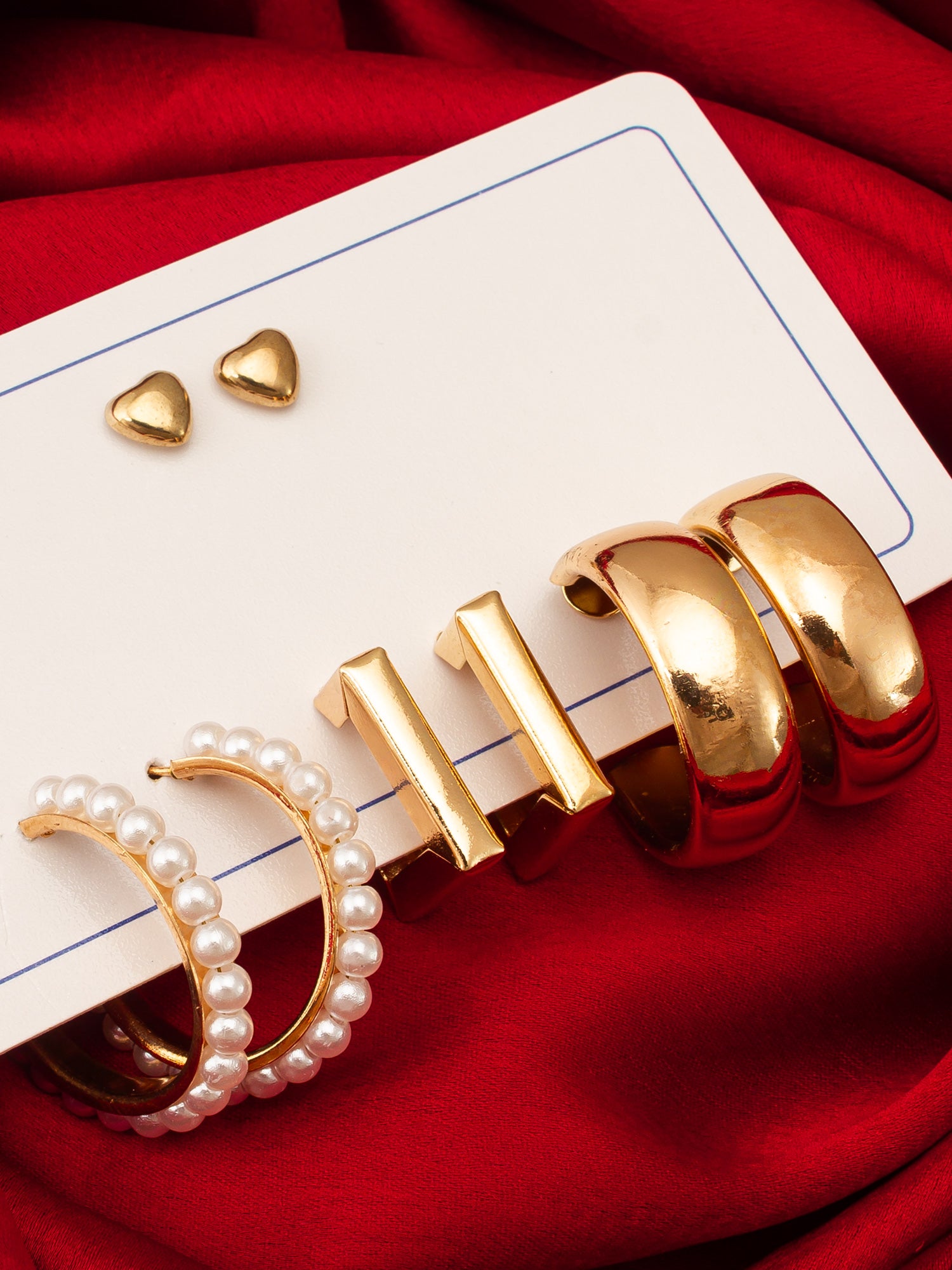 Aadita Gold Plated Pearl and Geometric Hoop Earring Combo Set