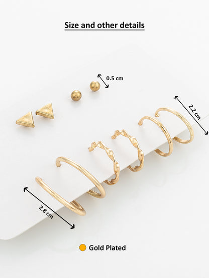 Aadita Gold Plated Geometric Stud and Hoop Earring Set