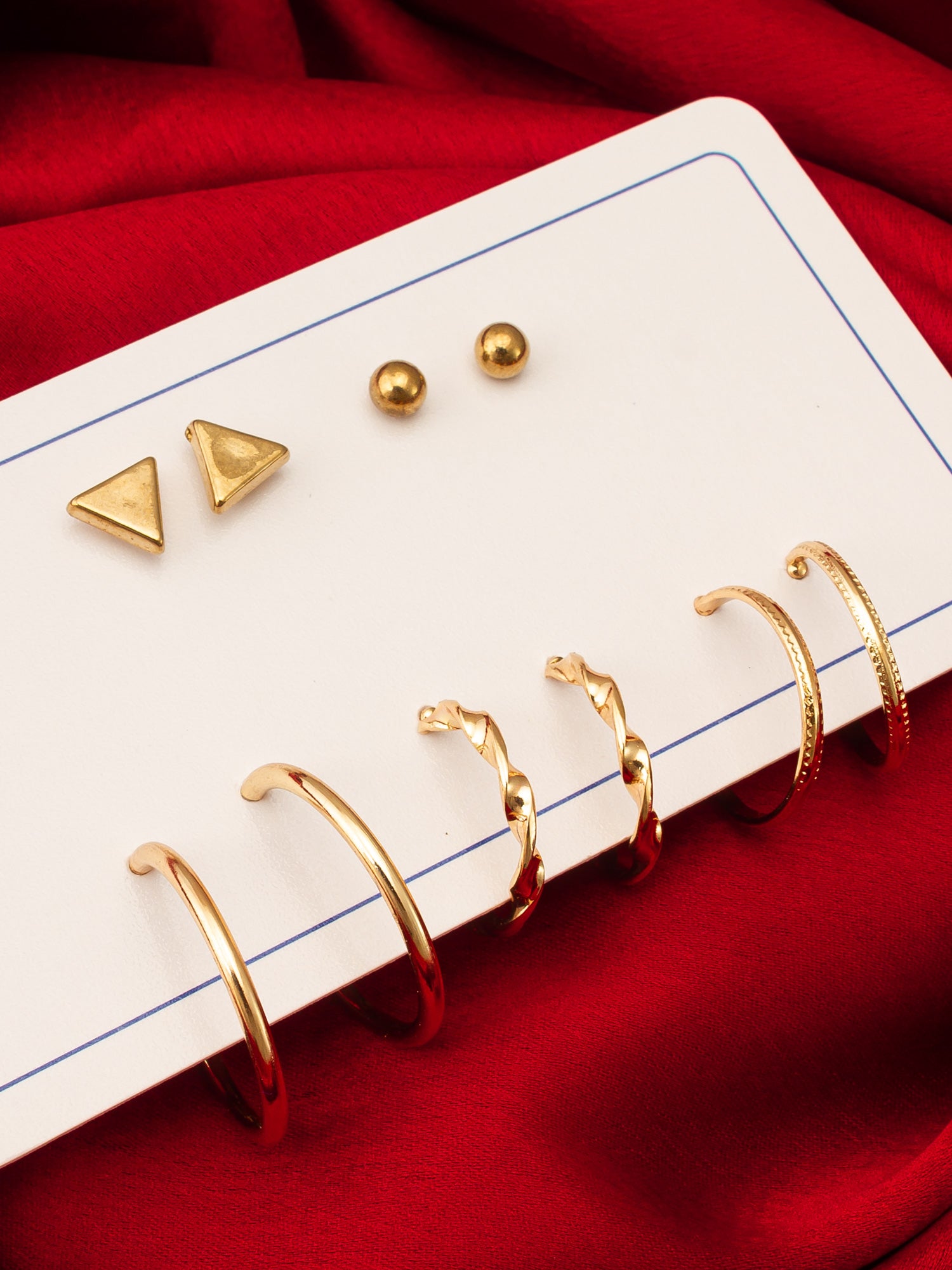 Aadita Gold Plated Geometric Stud and Hoop Earring Set