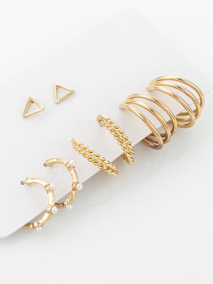 Aadita Gold Plated Statement Hoop and Triangle Stud Set