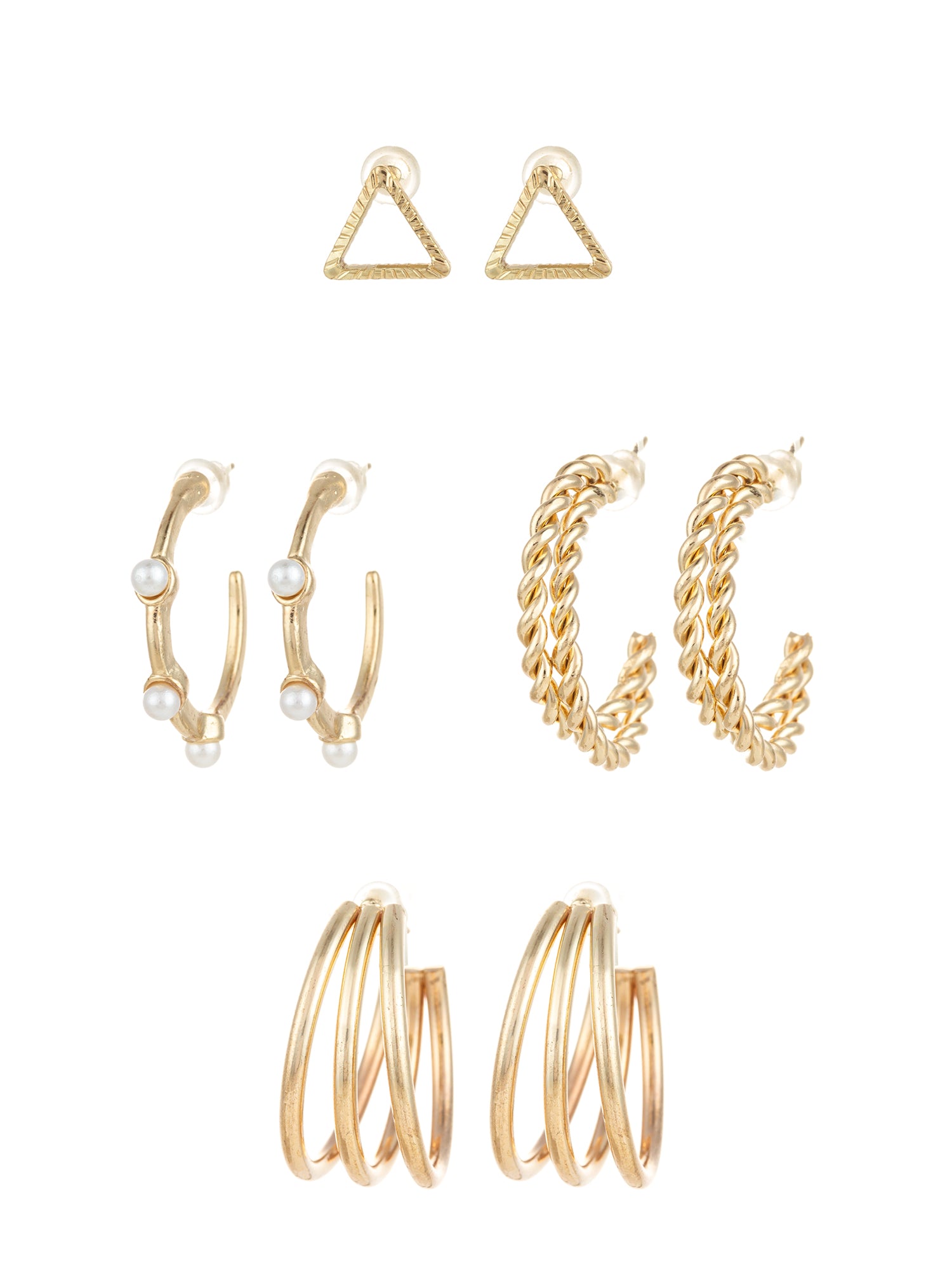 Aadita Gold Plated Statement Hoop and Triangle Stud Set