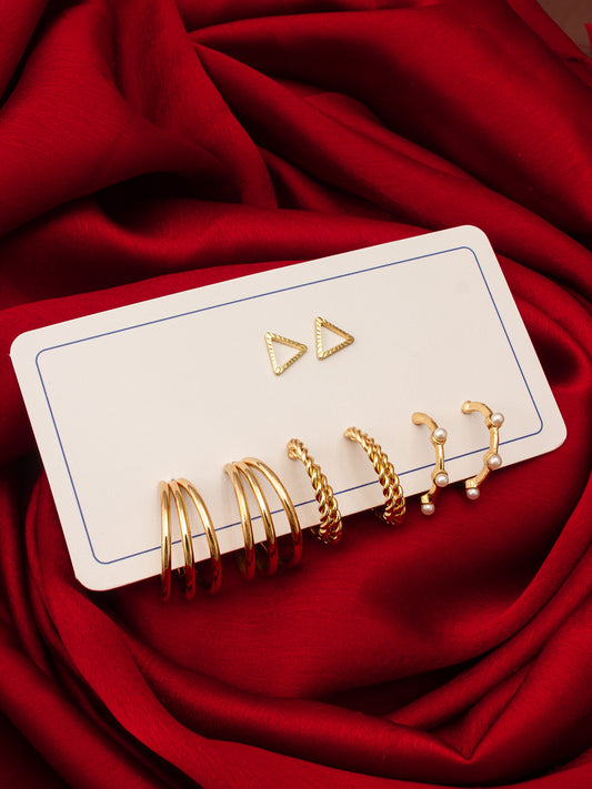 Aadita Gold Plated Statement Hoop and Triangle Stud Set