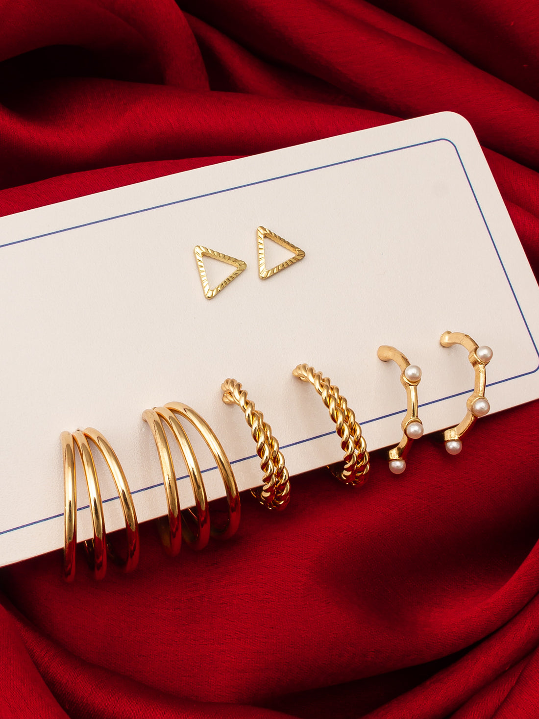 Aadita Gold Plated Statement Hoop and Triangle Stud Set