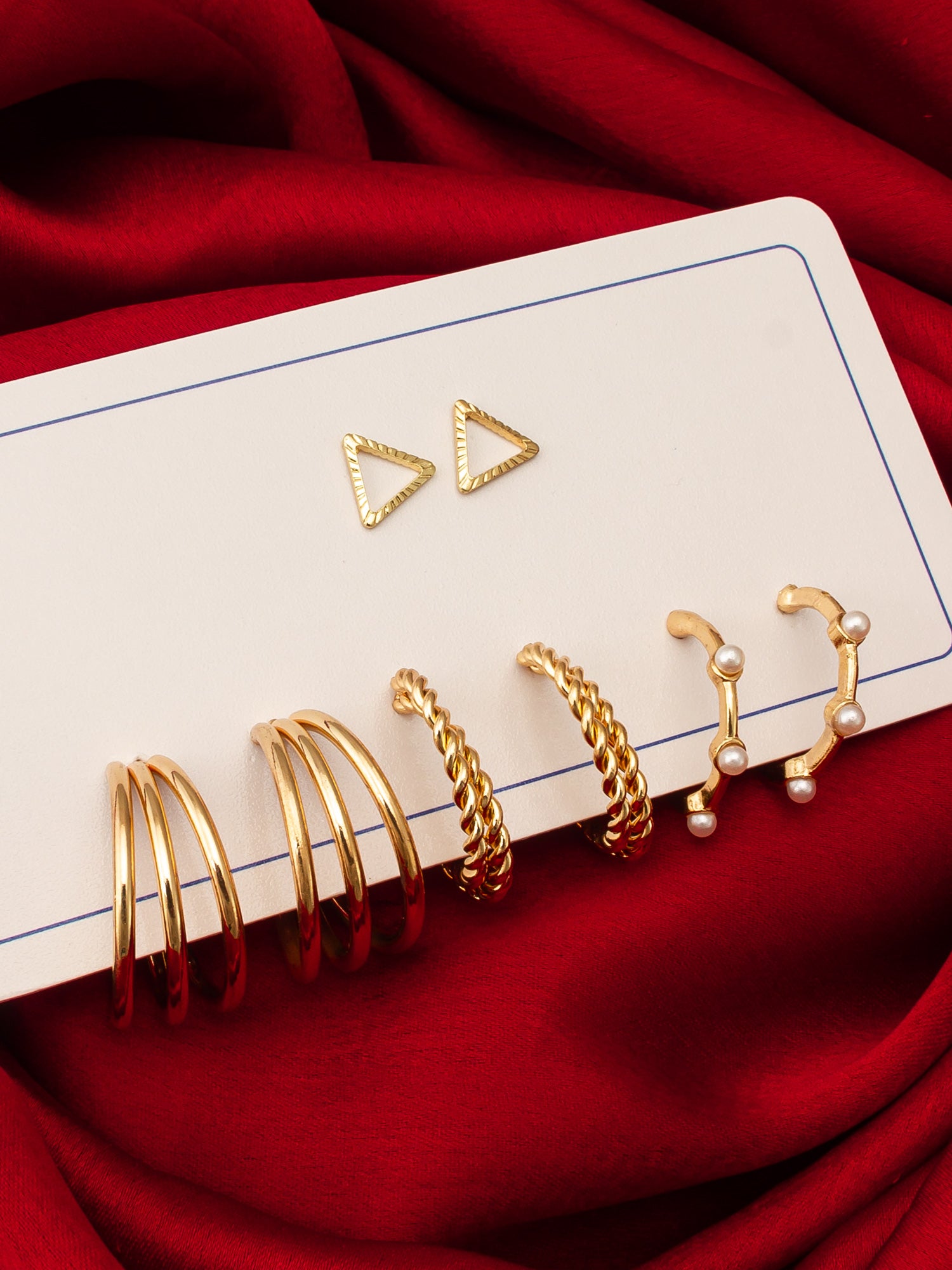 Aadita Gold Plated Statement Hoop and Triangle Stud Set