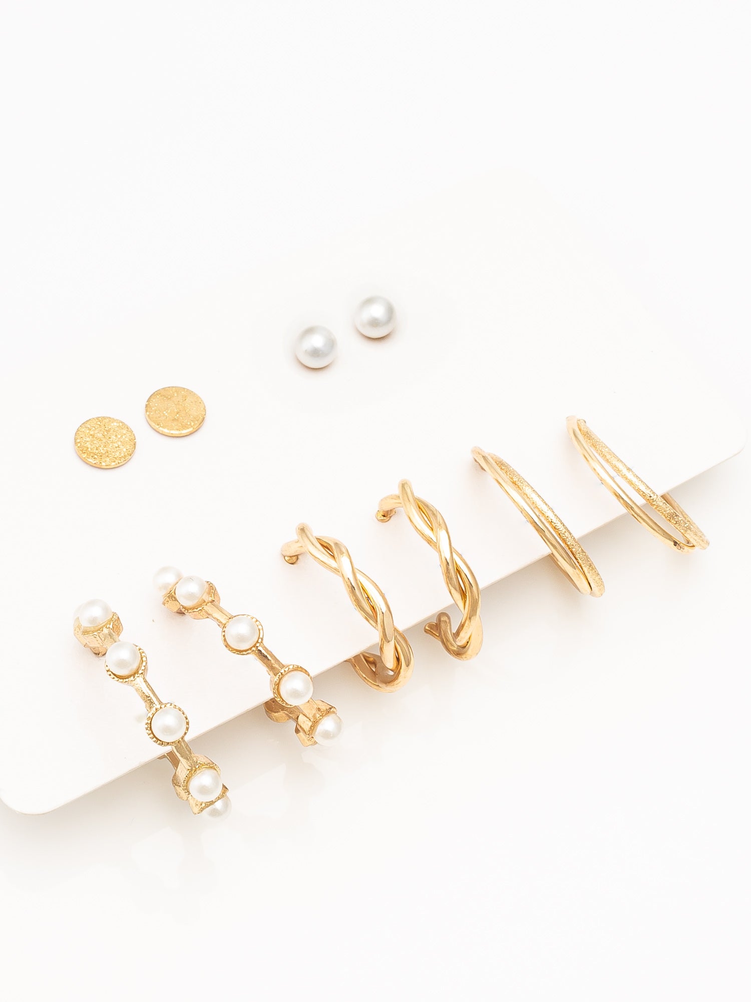Aadita Gold Plated Textured Hoop and Pearl Stud Set