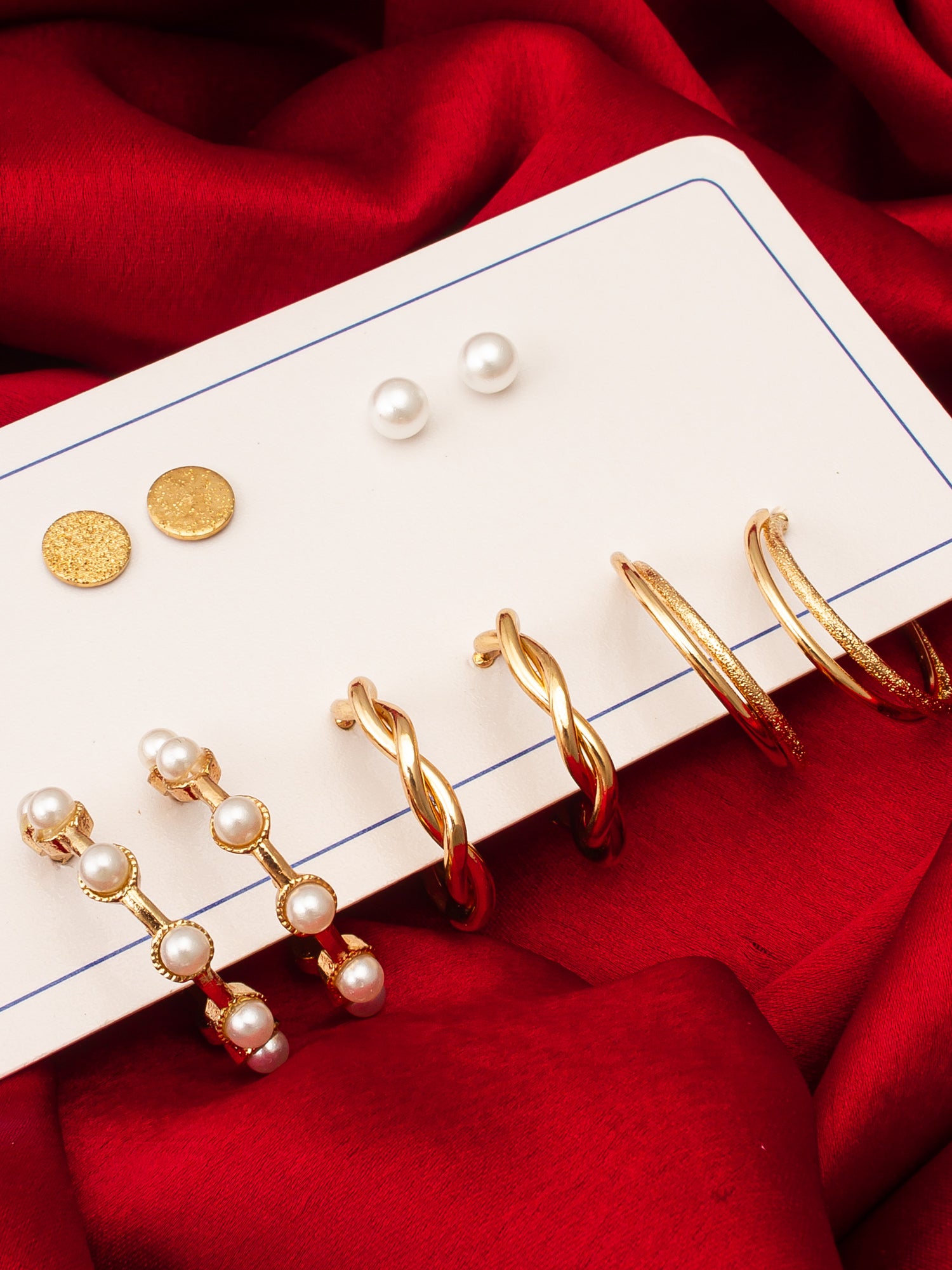Aadita Gold Plated Textured Hoop and Pearl Stud Set