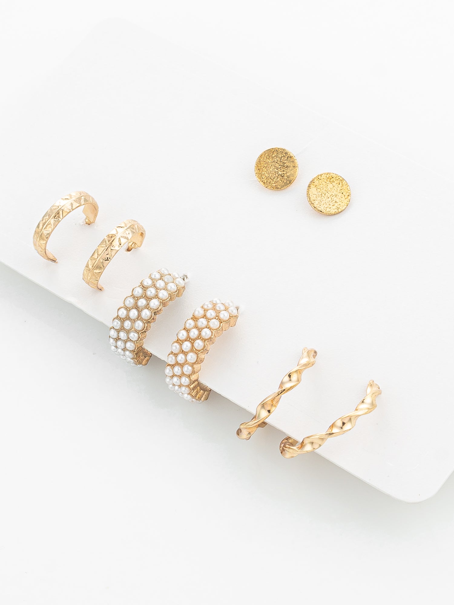 Aadita Gold Plated Pearl Huggie and Textured Hoop Set