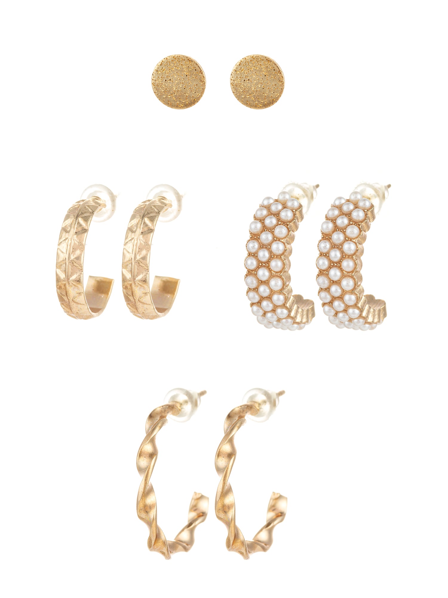 Aadita Gold Plated Pearl Huggie and Textured Hoop Set