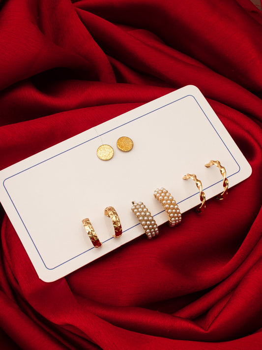 Aadita Gold Plated Pearl Huggie and Textured Hoop Set