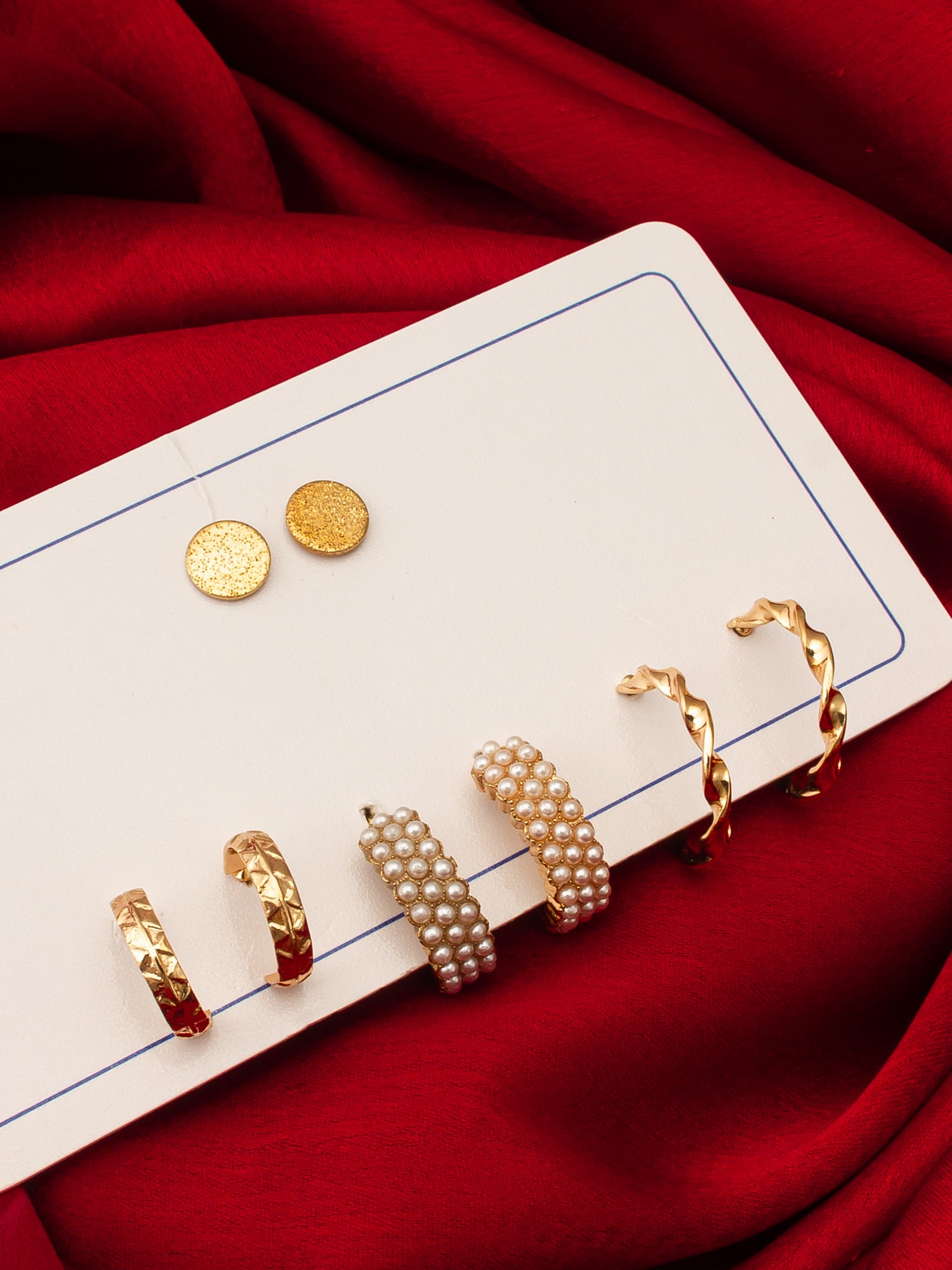 Aadita Gold Plated Pearl Huggie and Textured Hoop Set