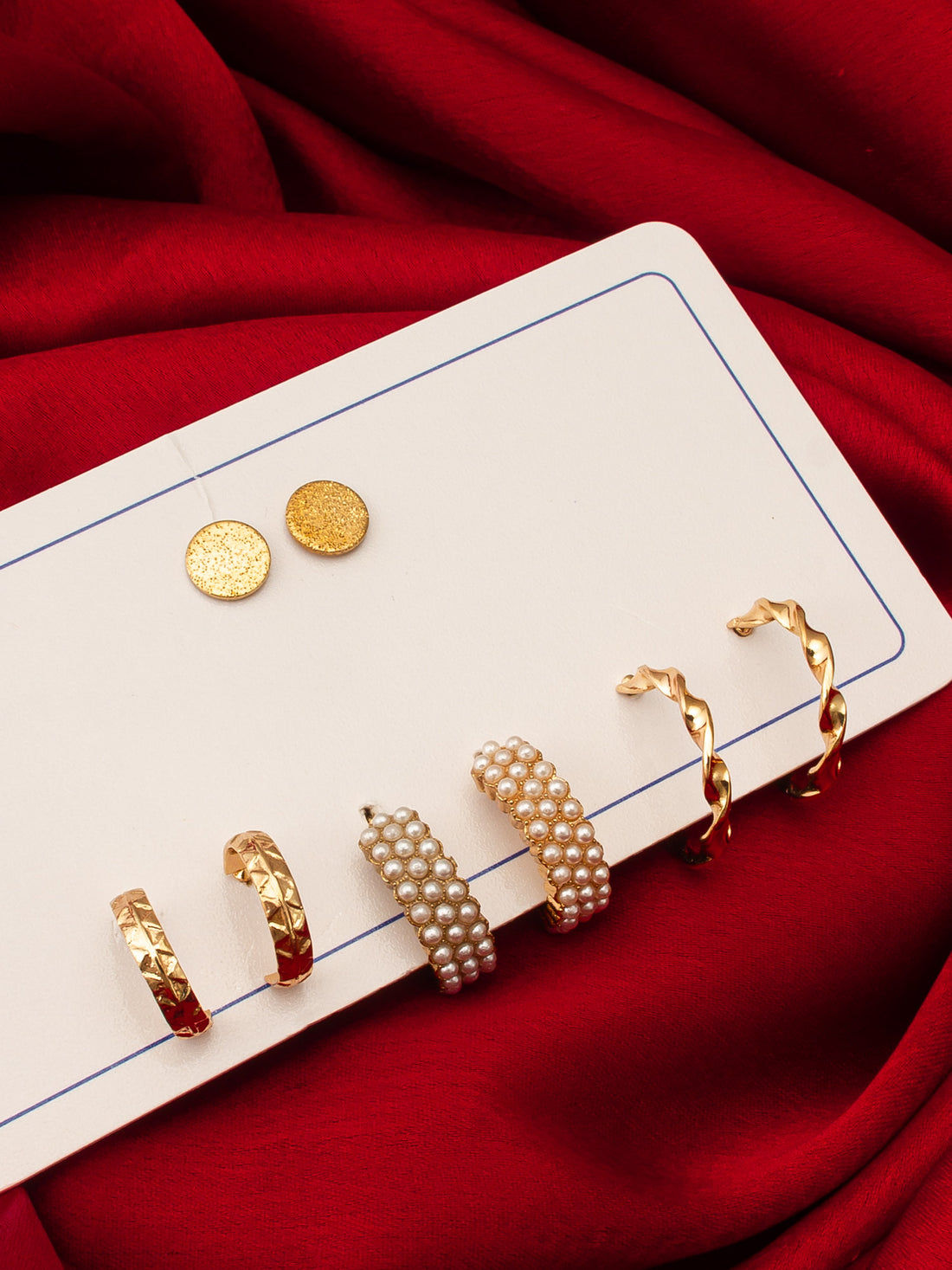 Aadita Gold Plated Pearl Huggie and Textured Hoop Set