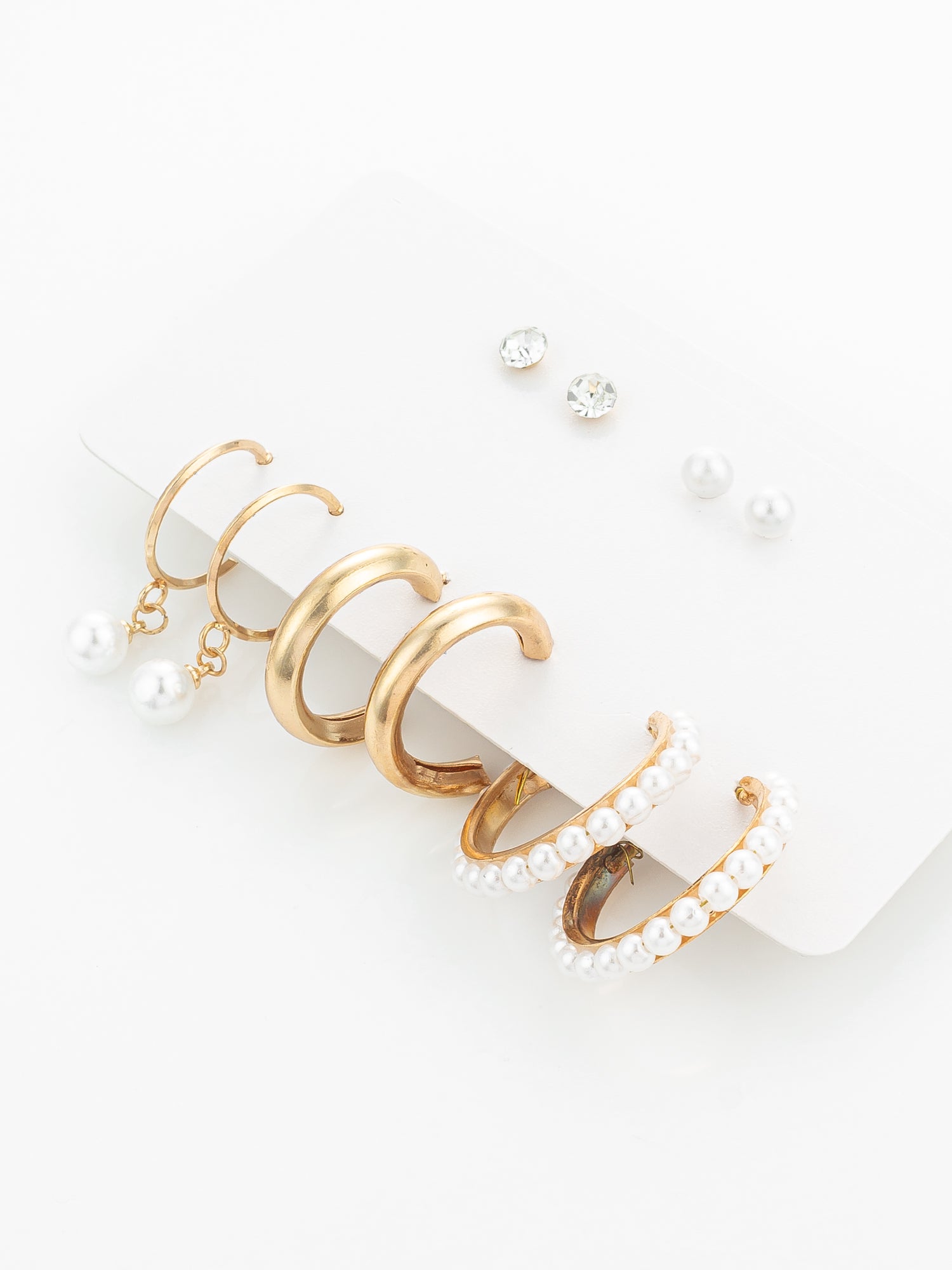 Aadita Gold Plated Pearl and Crystal Hoop Earring Set
