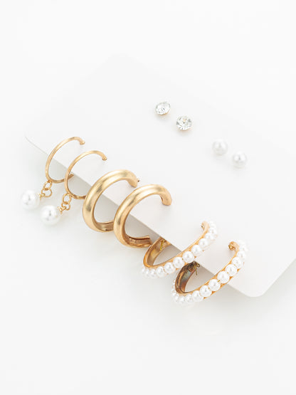 Aadita Gold Plated Pearl and Crystal Hoop Earring Set