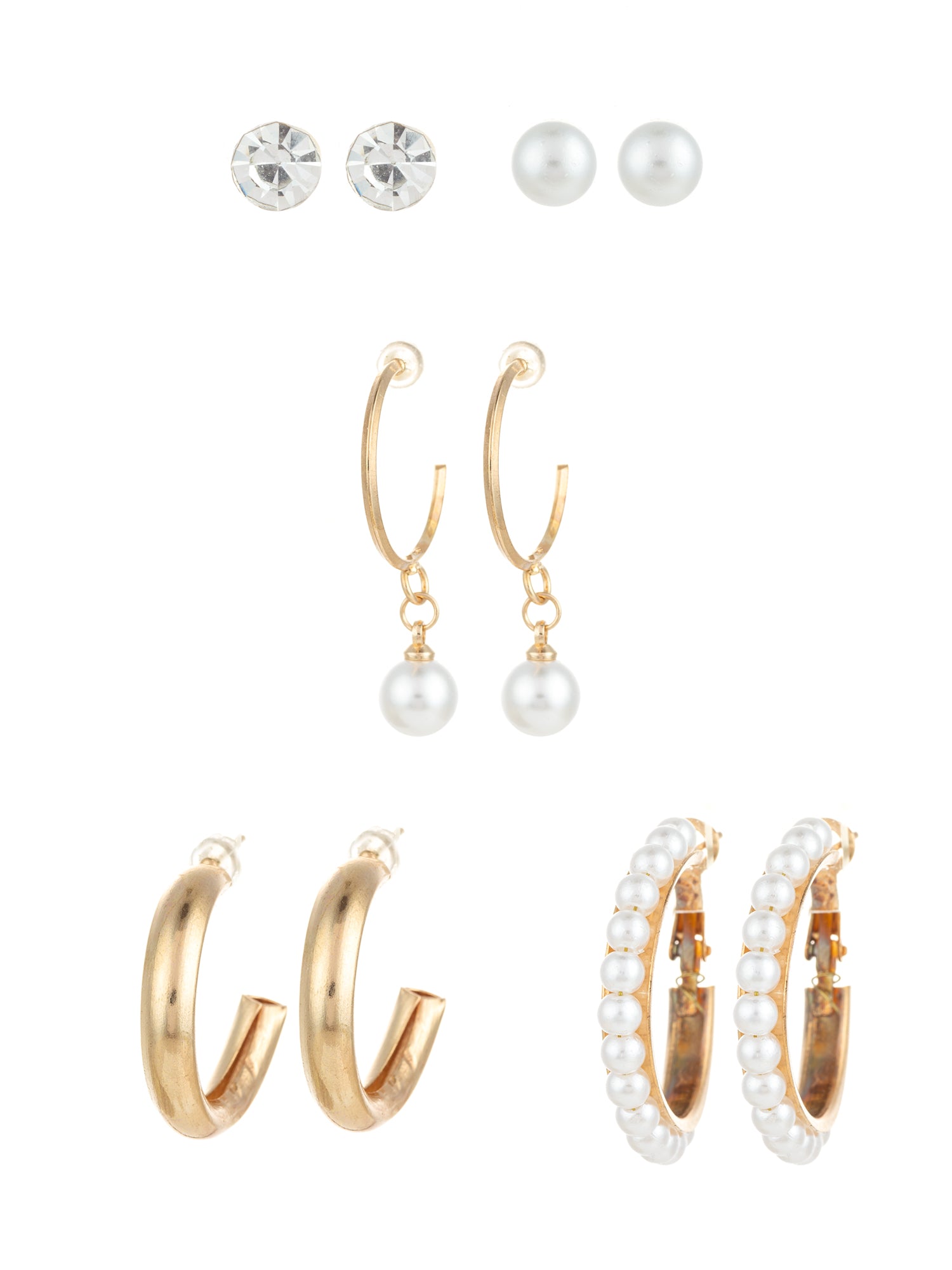 Aadita Gold Plated Pearl and Crystal Hoop Earring Set