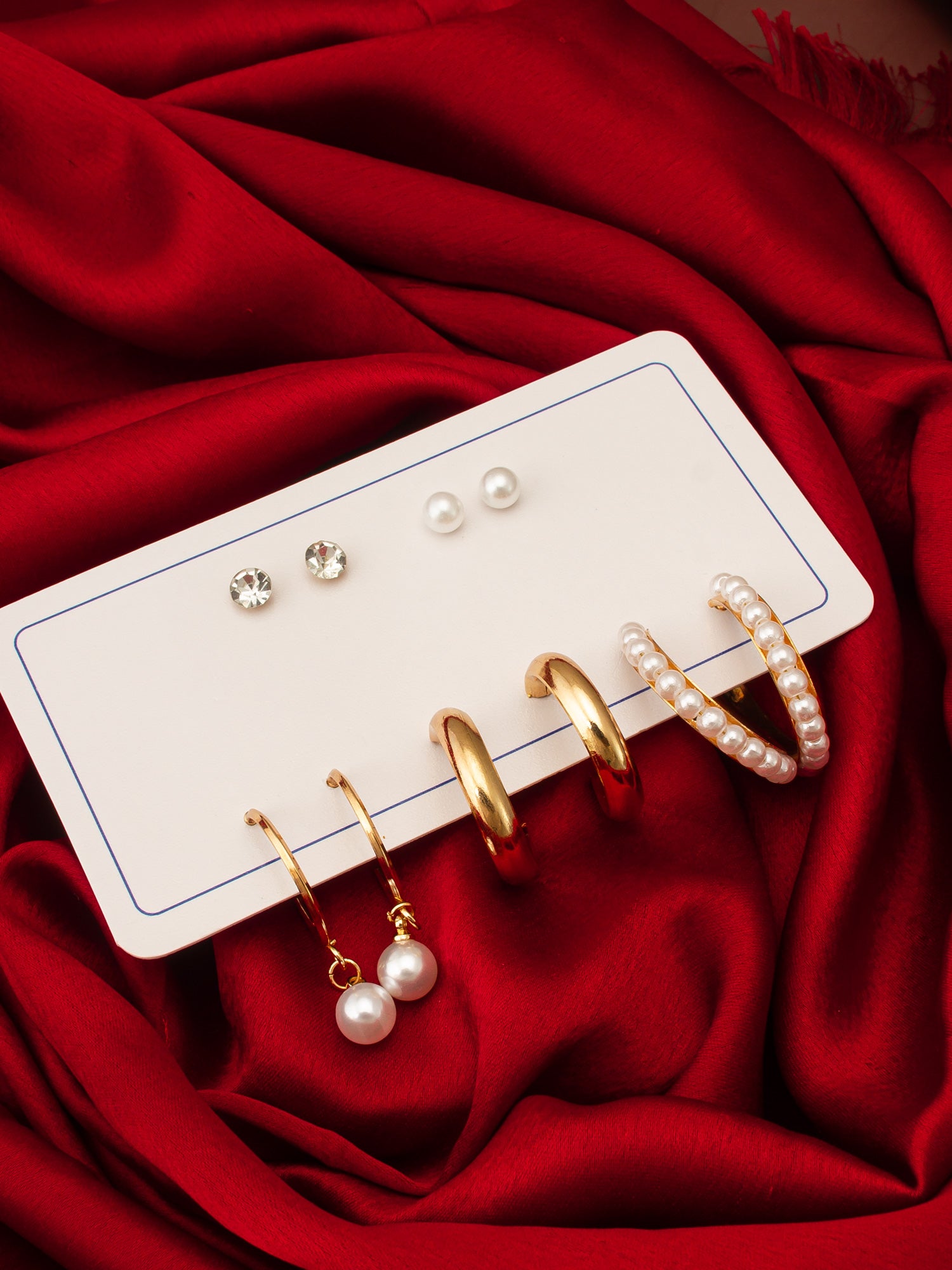 Aadita Gold Plated Pearl and Crystal Hoop Earring Set