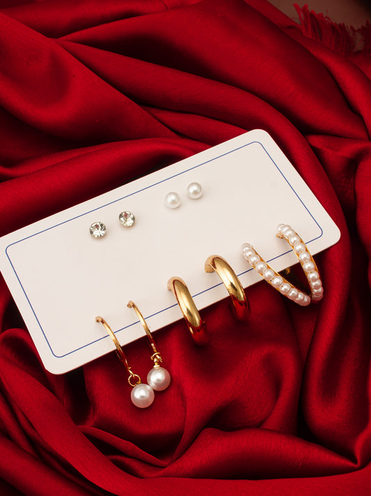 Aadita Gold Plated Pearl and Crystal Hoop Earring Set