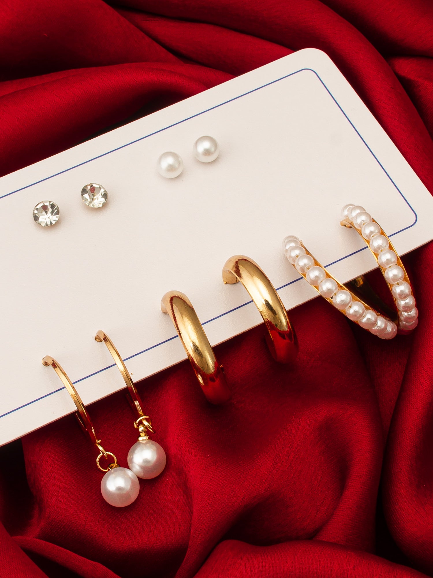 Aadita Gold Plated Pearl and Crystal Hoop Earring Set