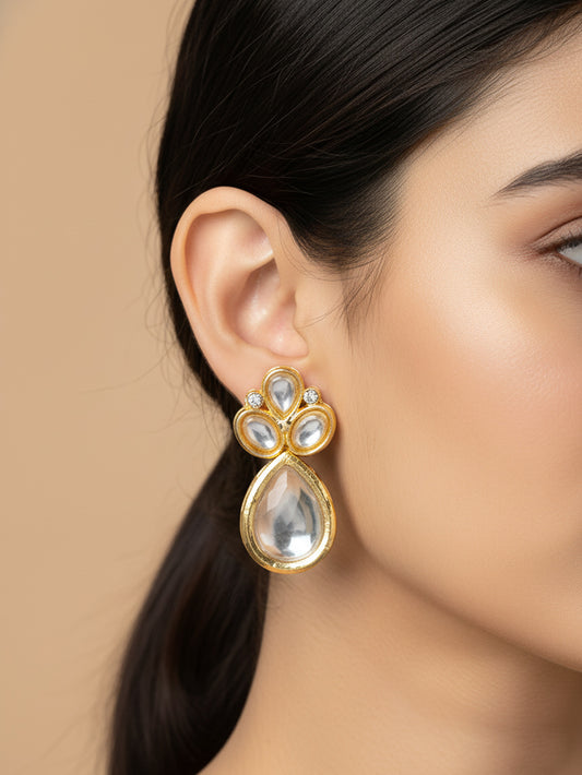 Aadita Gold Plated Statement White Stone Cluster Earrings