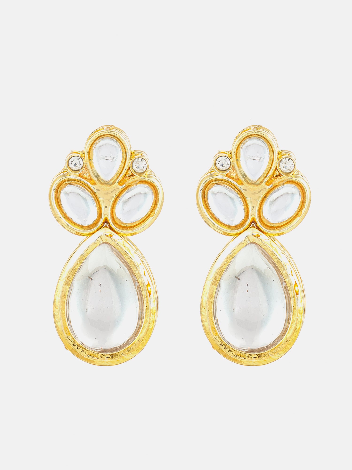 Aadita Gold Plated Statement White Stone Cluster Earrings