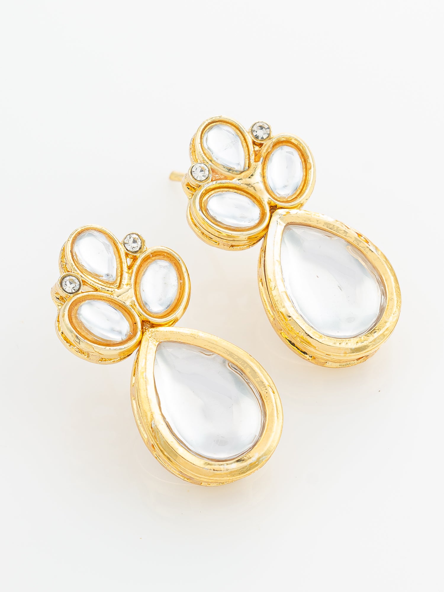 Aadita Gold Plated Statement White Stone Cluster Earrings